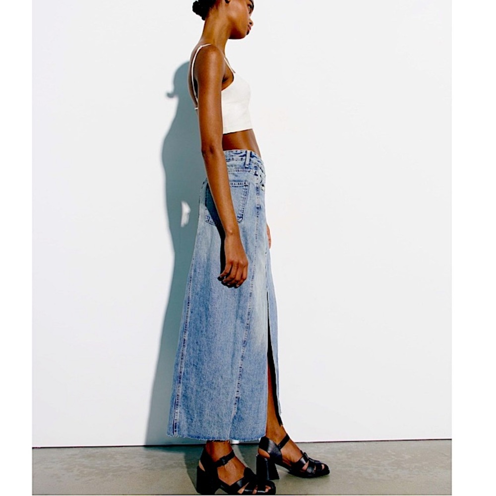 FINAL CALL! Zara Raw Edge Blue Denim Maxi Skirt - NWT, size S